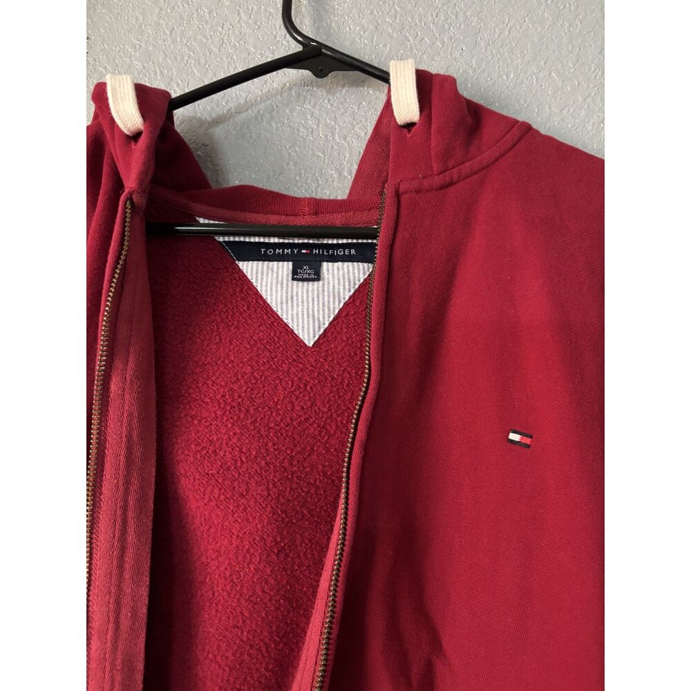 Tommy Hilfiger Red Full Zip Fleece Hoodie Jacket Logo Sweatshirt XL